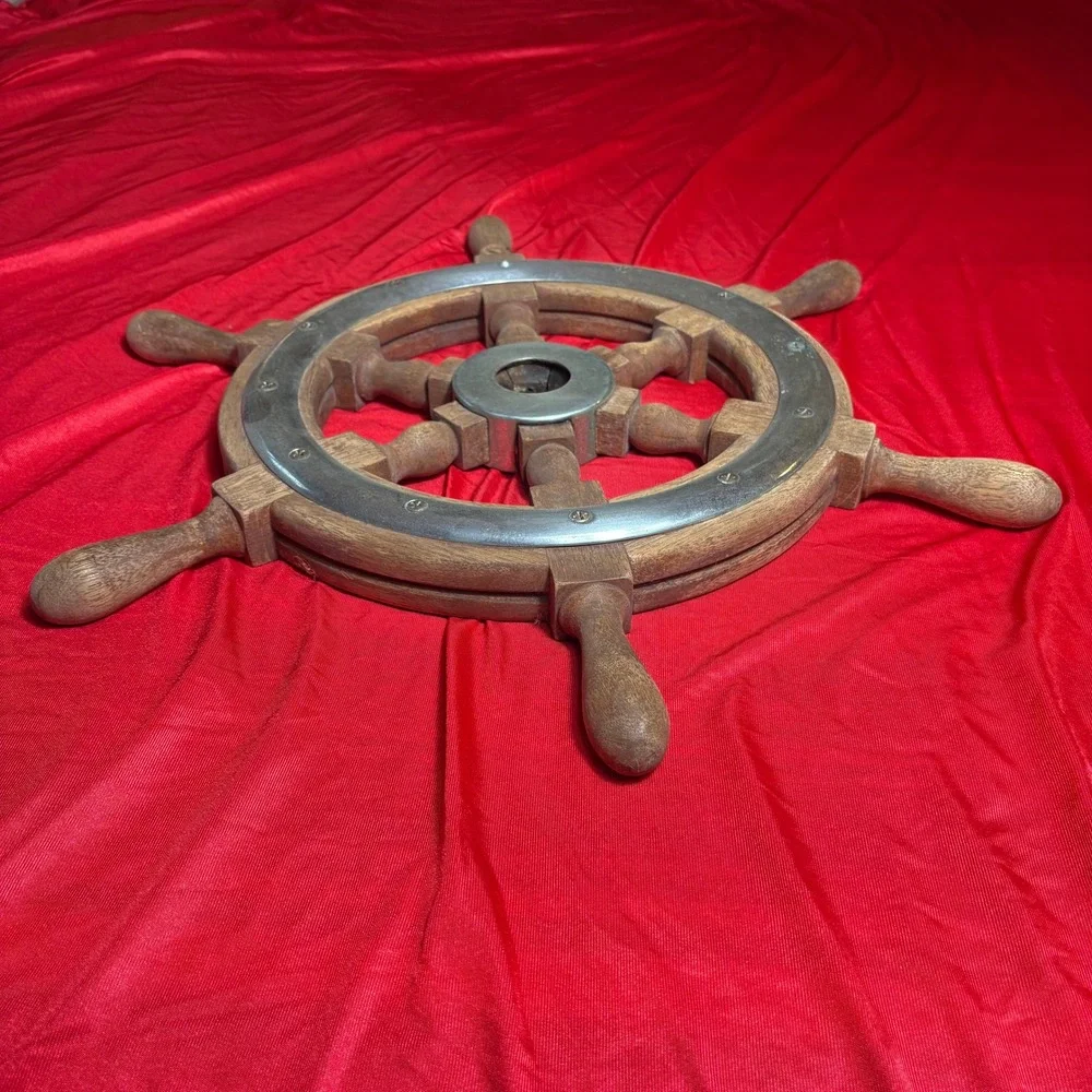 Vtg Wooden Ship Wheel Nautical Maritime Boat Helm Wall Decor 6 Spoke 18 Inch